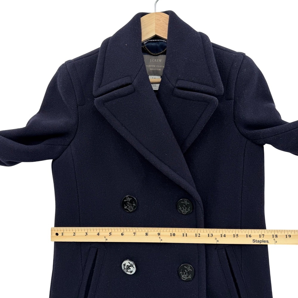 Vintage J. Crew Womens Pea Coat 00‎ Navy Blue Double Breasted Stadium Cloth - Picture 9 of 12